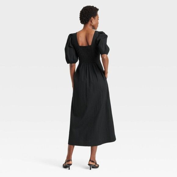 A New Day - Women's Short Sleeve Midi Dress - A New Day Black  Black - Picture 2 of 3